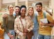Portrait, university students and group of friends getting ready for learning.